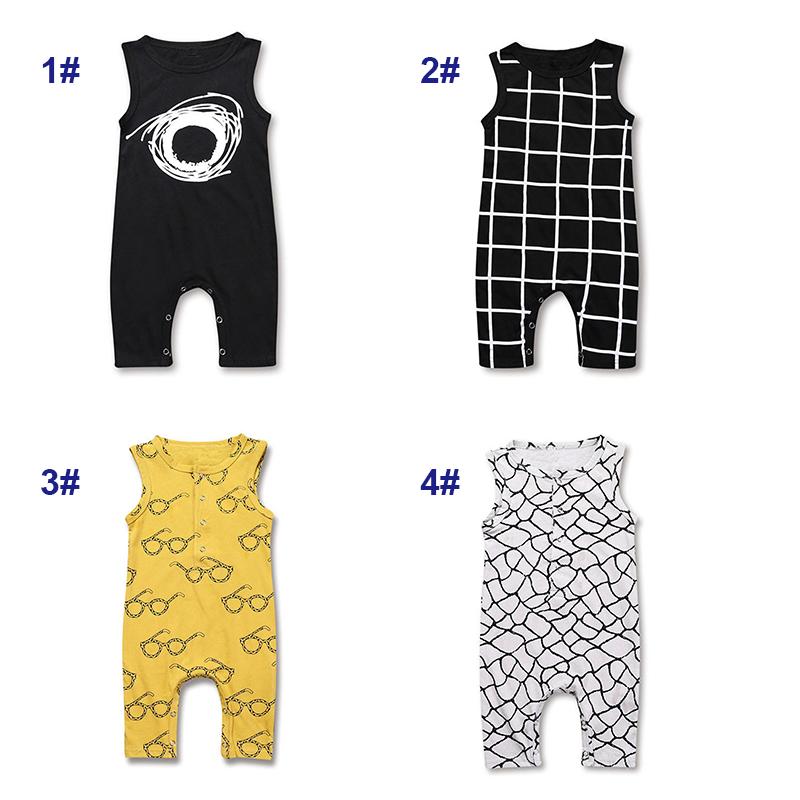 Ins Baby Summer Jumpsuits 4 Designs Plaid Glasses Eyes Printing Boys Rompers Cotton Sleeveless One-piece Onetie Outfits